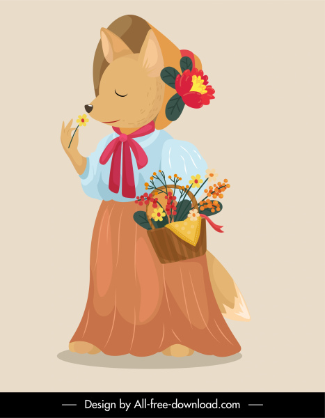 ícone da raposa estilizado ícone clássico lady esboço personagem de desenho animado
