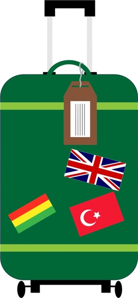 Ilustración de vector de maleta con banderas de las Naciones Unidas diseño etiquetas