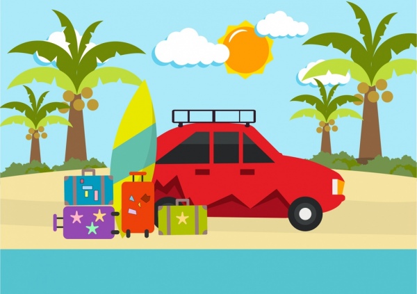 summber vacanza sfondo auto bagagli icone ornamento
