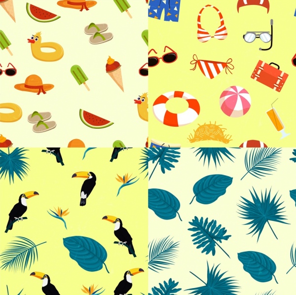 Sets de iconos de colores decoracion Fondo de verano repitiendo