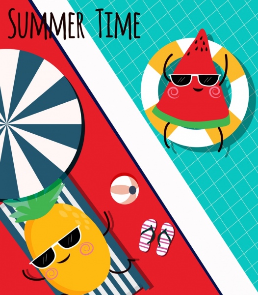 piscina de fundo de verão estilizada fruta ícones decoração