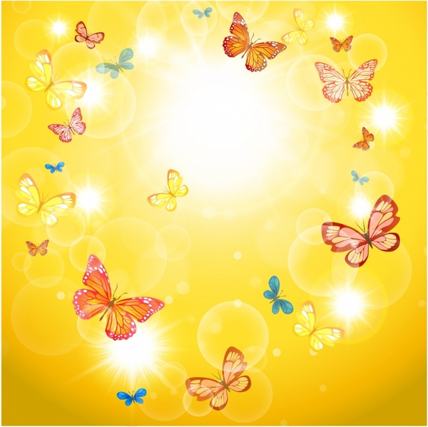 fundo de verão com sol e borboletas