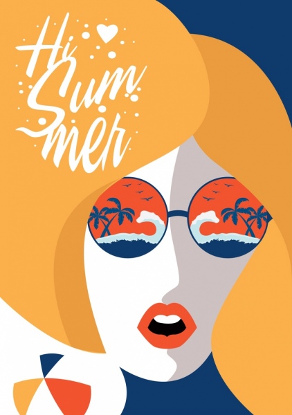 gafas de sol de verano fondo mujer cara playa decoración iconos