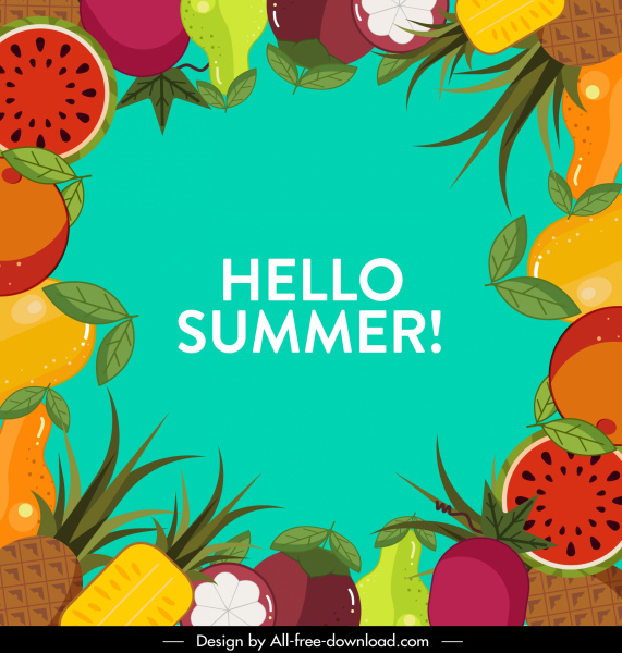夏季横幅五颜六色的水果装饰平面周边设计