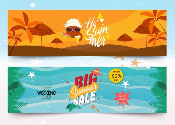 Sommer-Banner setzt Verkauf Reisen Thema farbenfrohes design