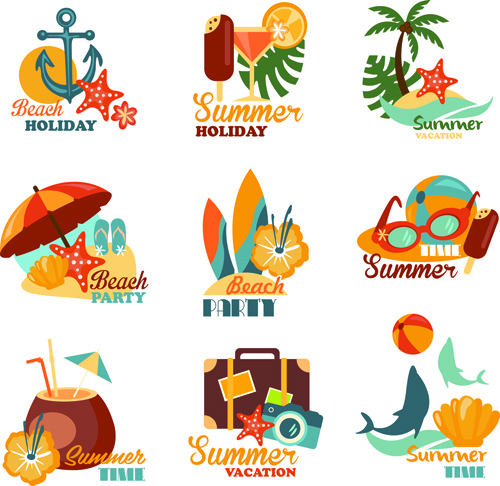 vector vintage de etiquetas de vacaciones de playa de verano