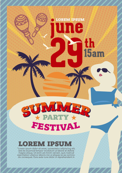 vectores de verano playa fiesta vintage poster