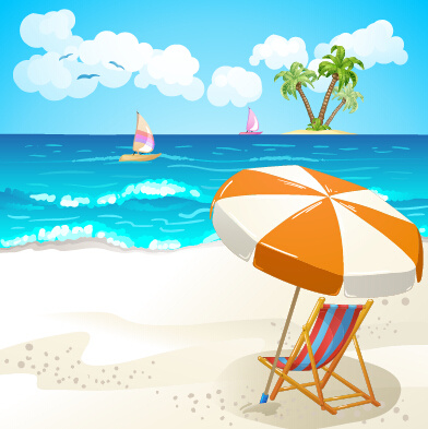 musim panas pantai perjalanan ilustrasi latar belakang vektor