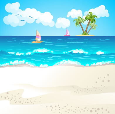 musim panas pantai perjalanan ilustrasi latar belakang vektor