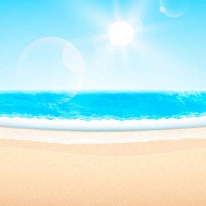 musim panas pantai dengan matahari latar belakang vector set