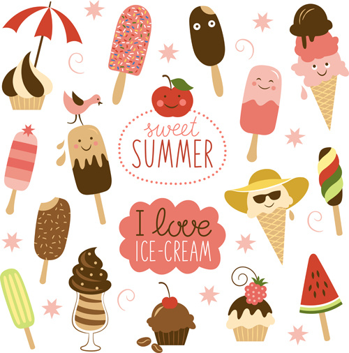 夏のおいしいアイスクリームセットベクター