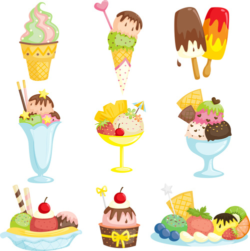 夏の美味しいアイスクリームセットベクター3