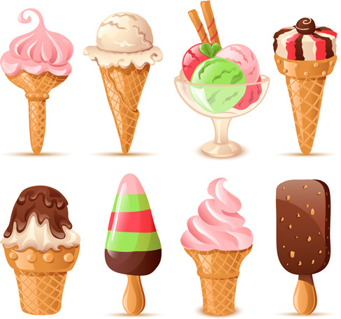 夏の美味しいアイスクリームセットベクター4