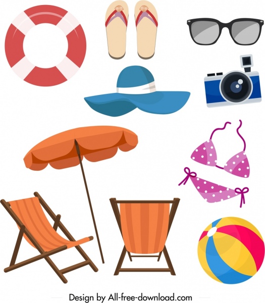 iconos de verano diseño elementos de objetos de mar