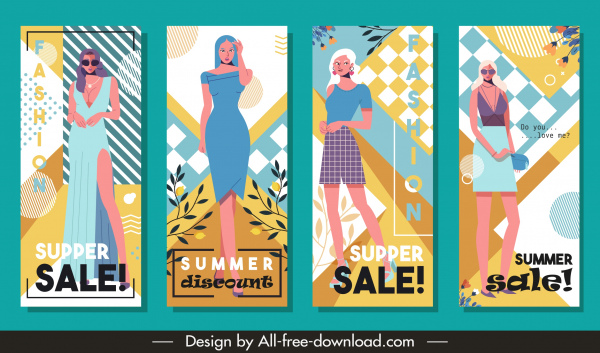 Verão moda venda panfletos colorido modelo feminino decoração