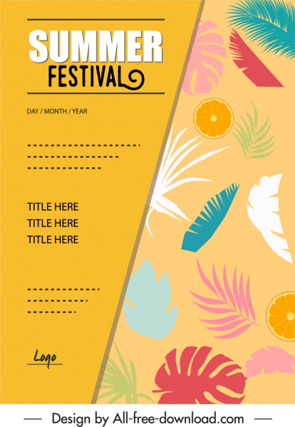 Poster Lễ hội mùa hè đầy màu sắc lá cây trang trí