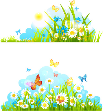 Kelebekler doğa öğeleri vektör yaz çiçek