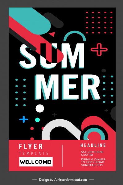 musim panas flyer template gelap warna-warni dekorasi modern