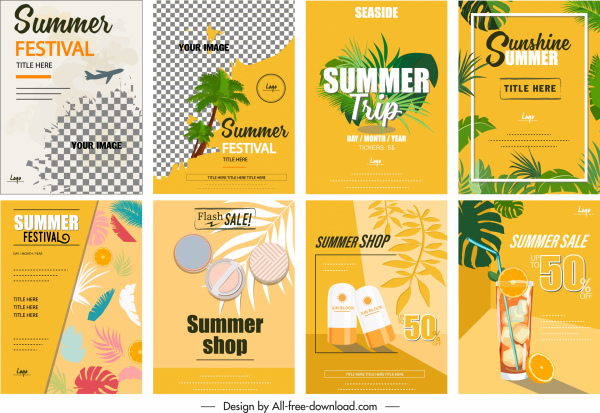 Verão panfleto modelos brilhante colorido design clássico