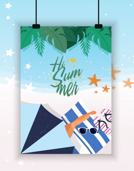 liburan musim panas banner dekorasi elemen desain pantai