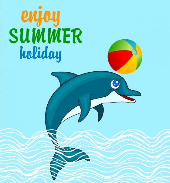 Vacaciones de verano delfin alegre color de dibujos animados icono de la bandera