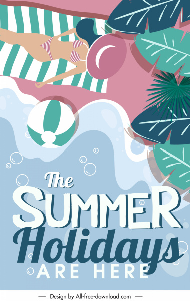 spanduk liburan musim panas elemen pemandangan laut berwarna-warni datar