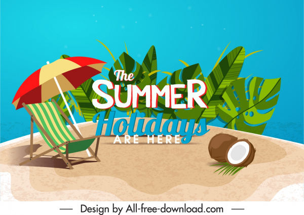 bandeira de férias de verão elementos à beira-mar deixa decoração