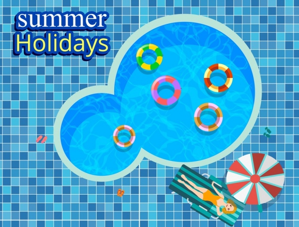 Icone di estate vacanza banner piscina bikini ragazza