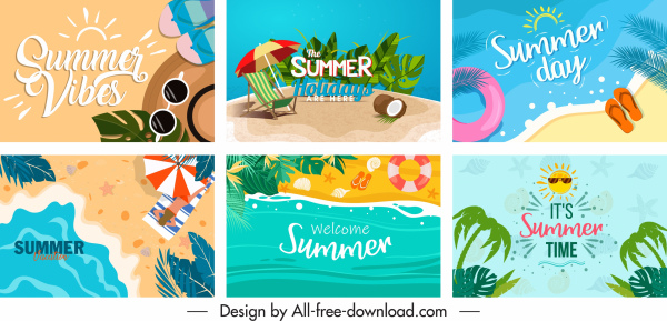yaz tatili afişleri renkli deniz unsurları dekoru