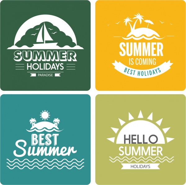 عناصر التصميم في عطلة الصيف الشمس قارب جزيرة زخرفة.