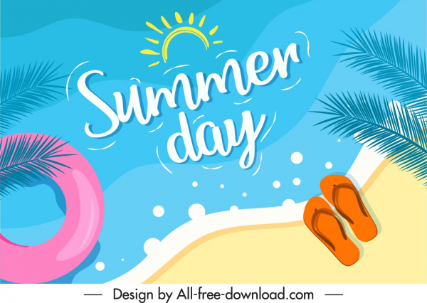 musim panas liburan poster pantai sketsa warna-warni desain datar