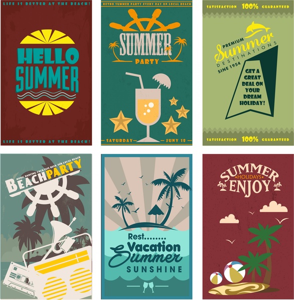 vacances d’été affiches définit avec design vintage