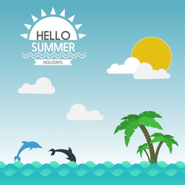 暑假宣传横幅海豚椰子海景装饰
