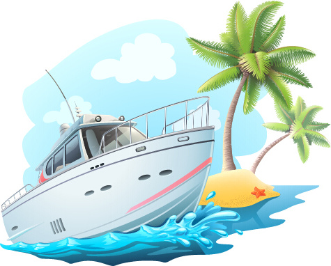 Summer Holiday Yacht With Sea Vector Background