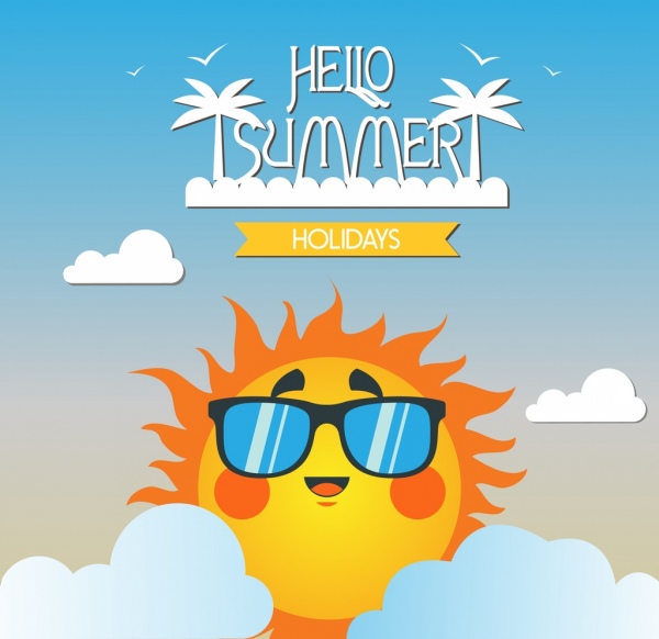 暑假横幅风格化太阳岛图标装饰