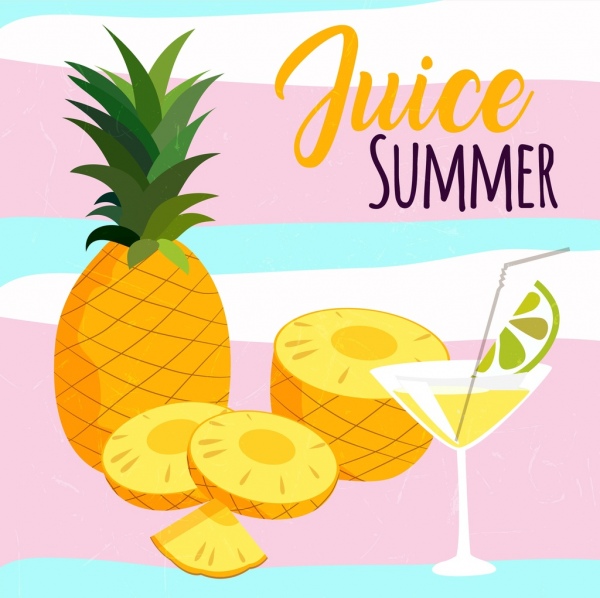 여름 주스 파인애플 칵테일 유리 아이콘 광고