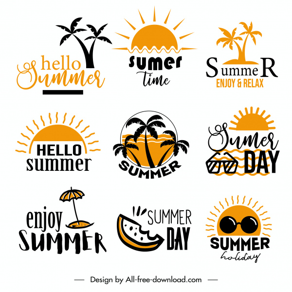 Sommer Logo Vorlagen klassische flache Symbole Skizze