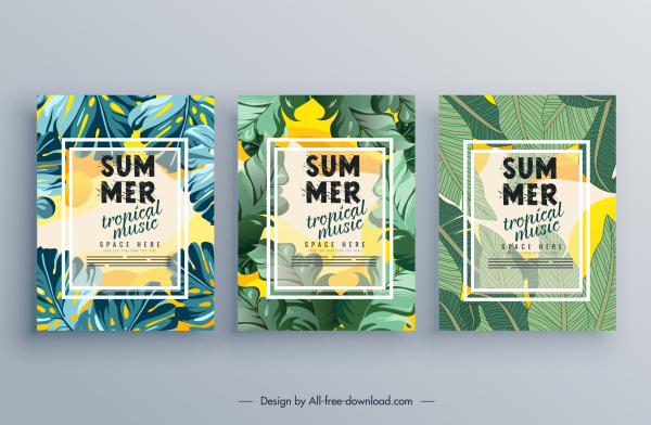 musim panas musik poster template hijau daun dekorasi