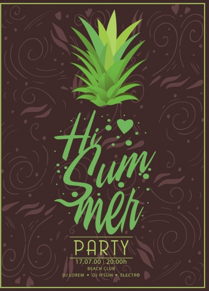 여름 파티 배너 녹색 파인애플 아이콘 어두운 디자인