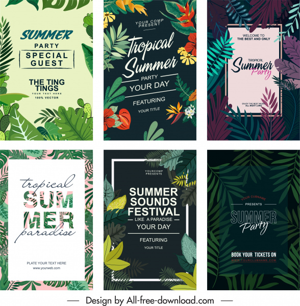 Sommer-Party-Plakat-Vorlagen klassische Natur Elemente Dekor