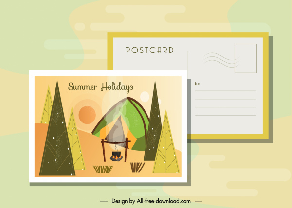 plantilla de postal de verano tema de camping colorido decoración clásica