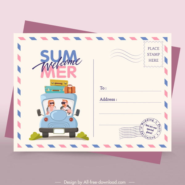 modèle de carte postale d'été coloré décor d'enveloppe classique