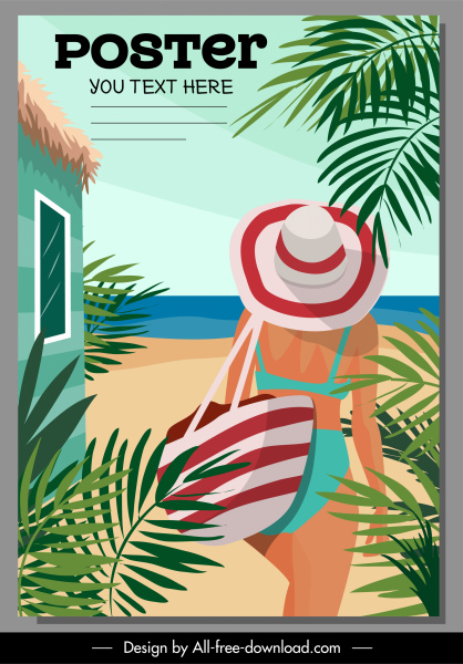 póster de verano bikini chica vista mar boceto