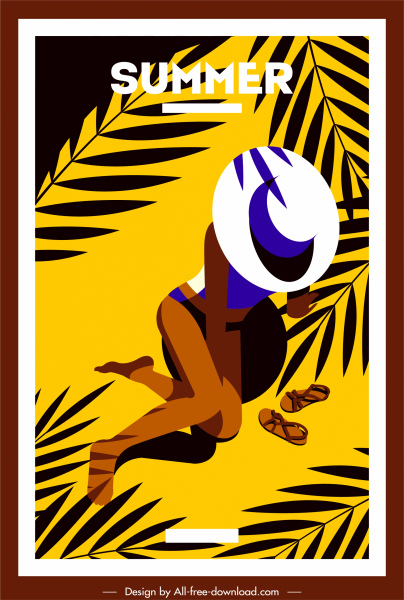 летний плакат бикини девушка эскиз цветной дизайн