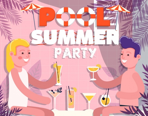musim panas poster bersorak-sorai beberapa ikon berwarna kartun desain