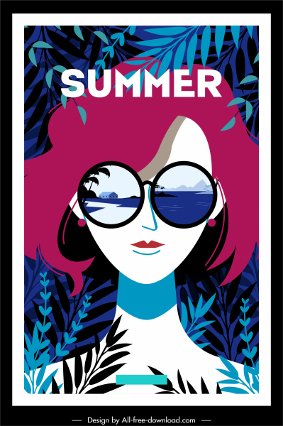 Cartel de verano gafas de sol Lady Leaves decoración