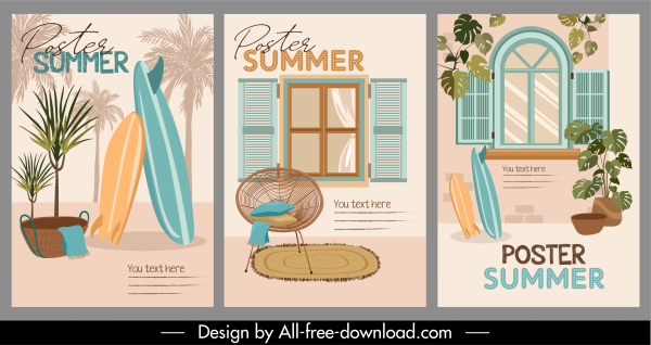 modelos de pôster de verão arquitetura elementos do mar decoração