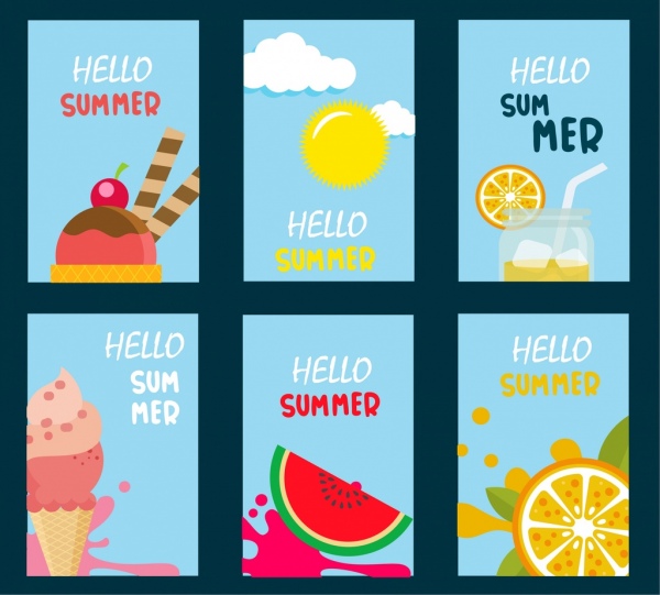 banner de promoção de verão define ornamento de ícones comida bebida