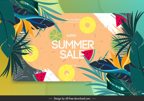 spanduk penjualan musim panas warna-warni elemen alam klasik datar
