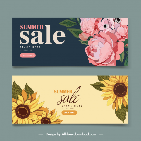 Sommer-Verkauf Banner elegante klassische Blütenblätter handgezeichnetes Design